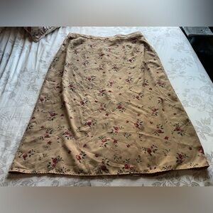 Vintage 90s Beige Floral Midi Skirt 24W Cottagecore Goblincore Boho Feminine Y2K